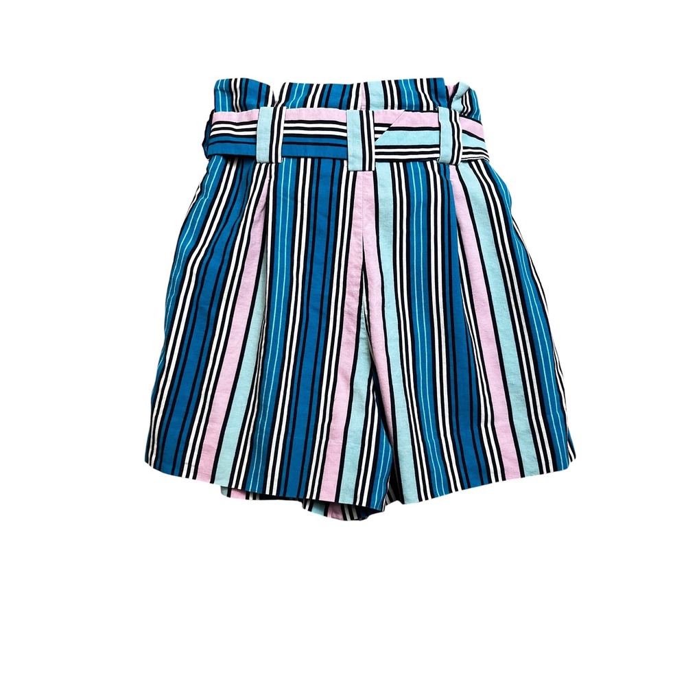 Marie Oliver Womens Blue Pink Striped Paperbag Waist Shorts 2 Resortwear Coastal - Picture 8 of 8